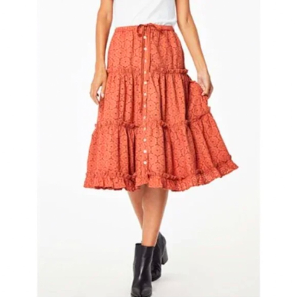 Roller Rabbit clementine terracotta Burnt Orange Eyelet Midi Skirt